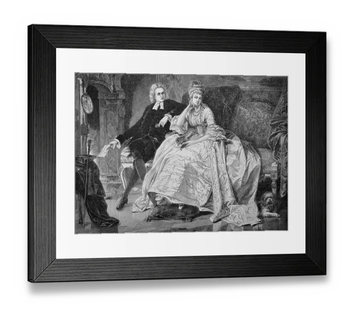 Framed Print : The Secret Betrayed, couple in elegant clothes sitting on a sofa Framed Print : The Secret Betrayed, couple in elegant clothes sitting on a sofa