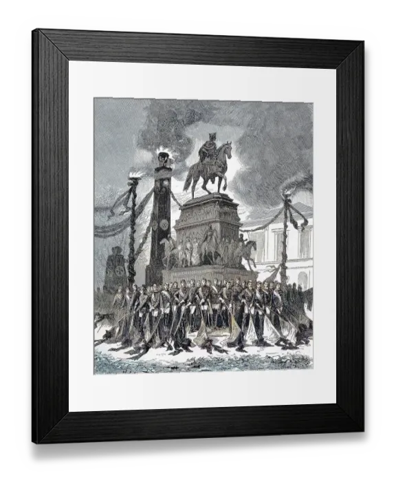 Framed Print : Group of the student deputation at the monument to Frederick the Great in Berlin