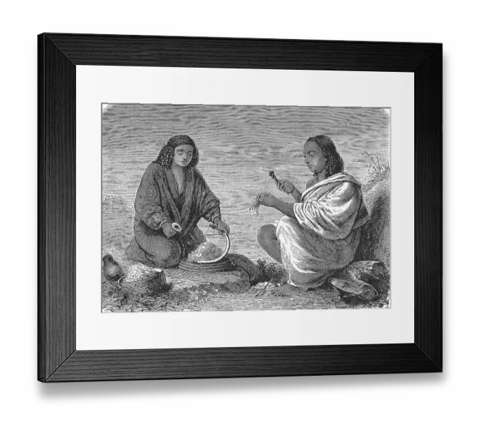 Framed Print : Abyssinia, a woman from Galla and a woman from Gondar spinning wool