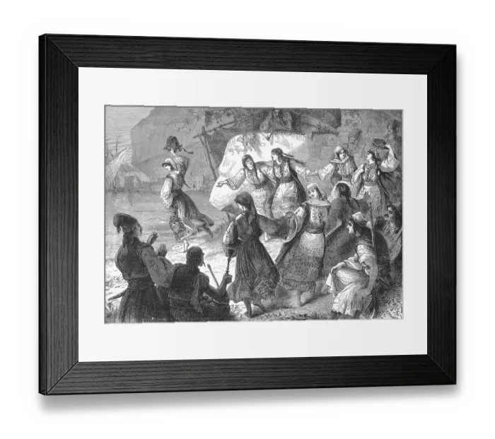 Framed Print : Women in traditional traditional costume dancing Romaika