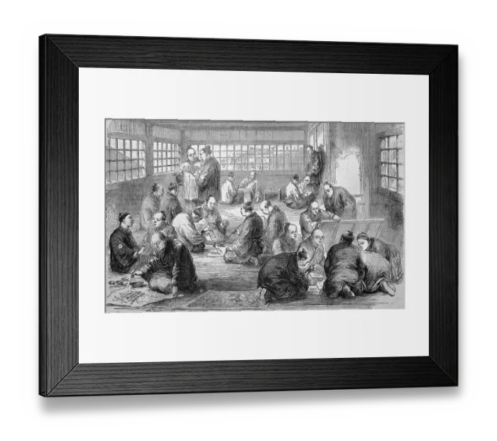 Framed Print : Art school, men in a painting school in Japan in 1869