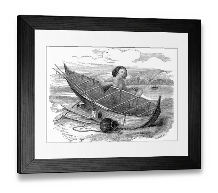 Framed Print : Woman with a Canoe on Tierra del Fuego
