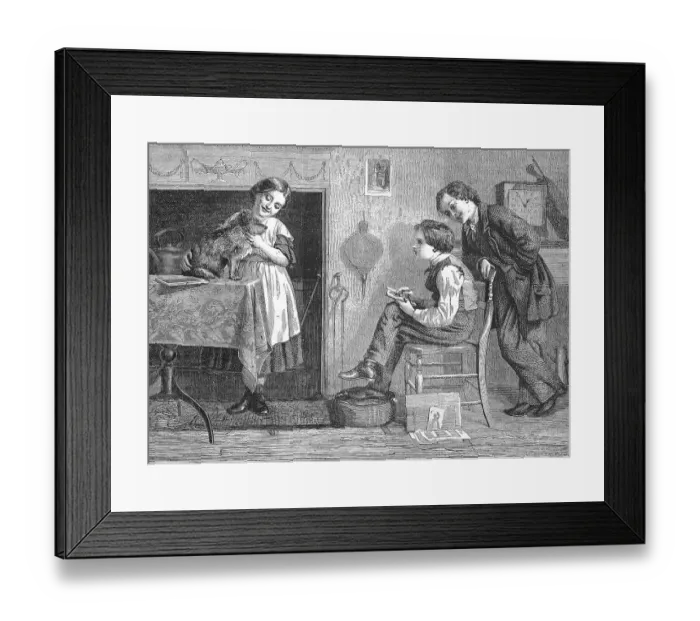Framed Print : The Model, Boy Drawing a Dog Held by a Girl