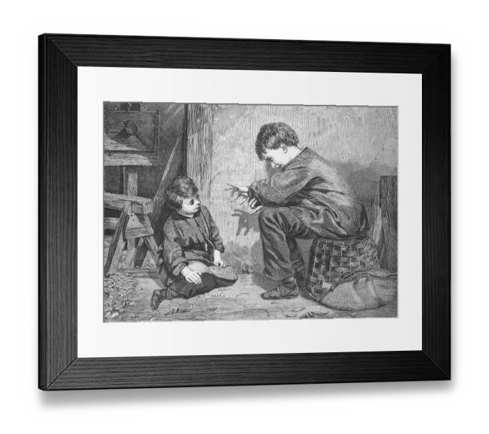 Framed Print : Boy entertains his little sister with shadow play with his fingers Framed Print : Boy entertains his little sister with shadow play with his fingers