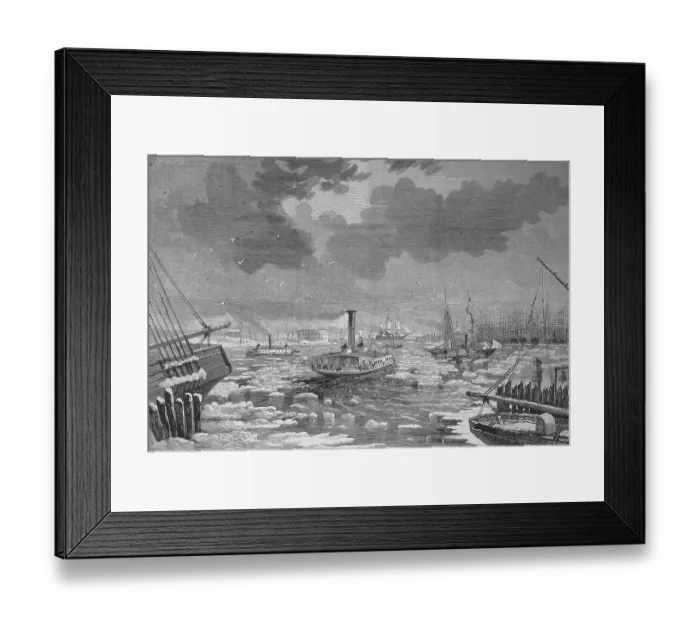 Framed Print : Pack ice obstructs shipping traffic in New York harbour in 1869 Framed Print : Pack ice obstructs shipping traffic in New York harbour in 1869