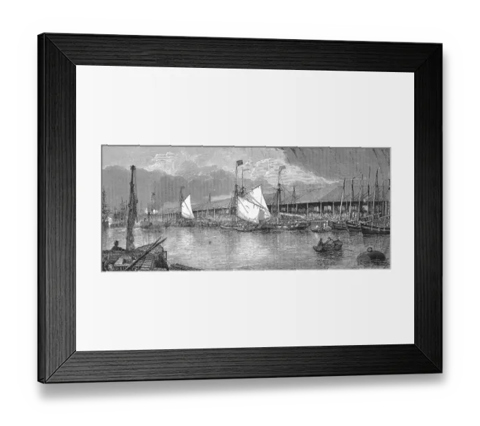 Framed Print : The fish market in the fishing harbour of Yarmouth in 1868