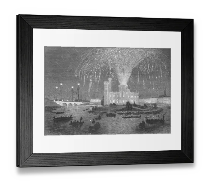 Framed Print : Illumination and Fireworks in Hamburg on the Alster in Honour of the King of Prussia Framed Print : Illumination and Fireworks in Hamburg on the Alster in Honour of the King of Prussia