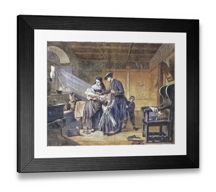 Framed Print : The Return Home, the father returns from a long journey and is greeted by the family Framed Print : The Return Home, the father returns from a long journey and is greeted by the family