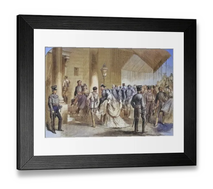 Framed Print : Members of the English High Nobility bidding farewell to Their British Majesties in front of their departure for Framed Print : Members of the English High Nobility bidding farewell to Their British Majesties in front of their departure for