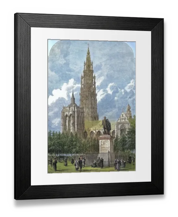 Framed Print : The Groenplaats, place vert, with the statue of Peter Paul Rubens