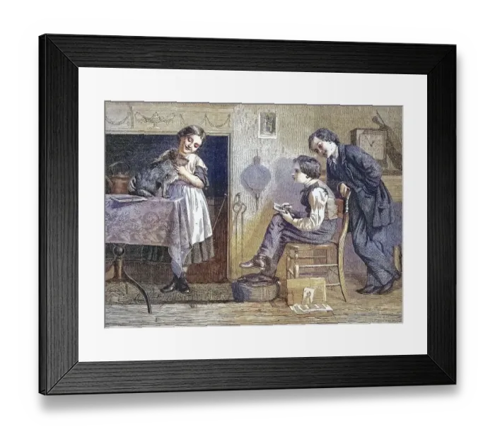 Framed Print : The Model, Boy Drawing a Dog Held by a Girl