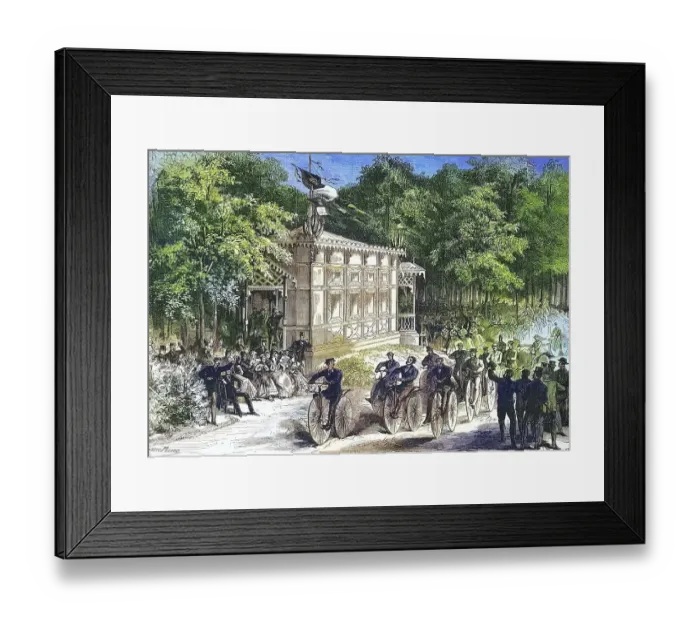 Framed Print : A Velocipedes race at the 1867 World's Fair in Paris Framed Print : A Velocipedes race at the 1867 World's Fair in Paris