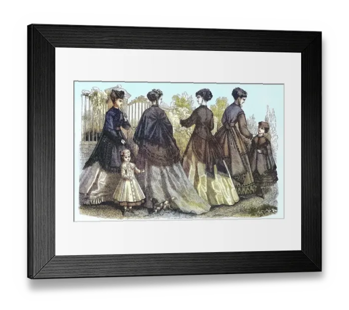 Framed Print : Four woman and two girls in the current spring fashion