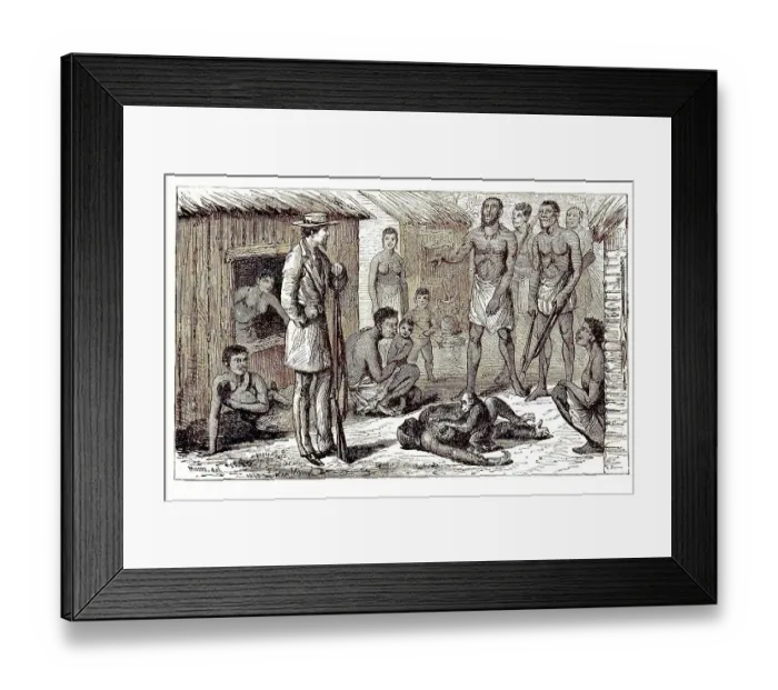 Framed Print : Natives standing in front of a hunter who shot a gorilla that had a cub Framed Print : Natives standing in front of a hunter who shot a gorilla that had a cub