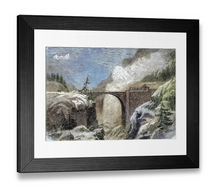 Framed Print : An arched bridge on the road over the San Bernardino Pass in the Alps