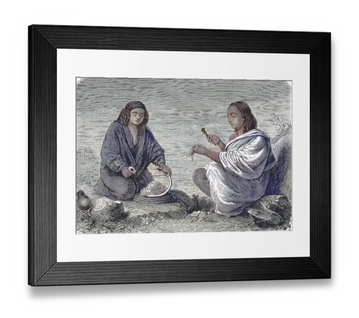 Framed Print : Abyssinia, a woman from Galla and a woman from Gondar spinning wool
