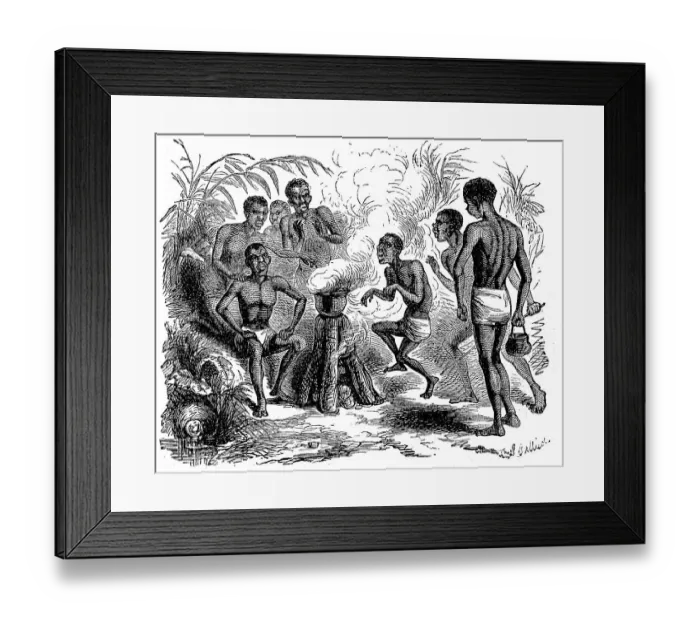 Framed Print : The Use of Fire for Cooking by the Natives