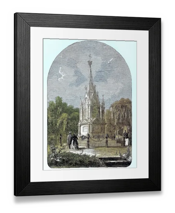 Framed Print : Monument in the arboretum to the Hanoverians killed in the Battle of Langensalza on 27 June 1866 with the names of Framed Print : Monument in the arboretum to the Hanoverians killed in the Battle of Langensalza on 27 June 1866 with the names of