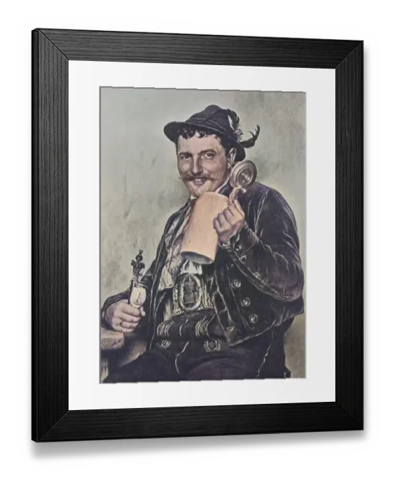Framed Print : Bavarian man, 1880, wearing traditional traditional costume and holding a beer mug and a pipe