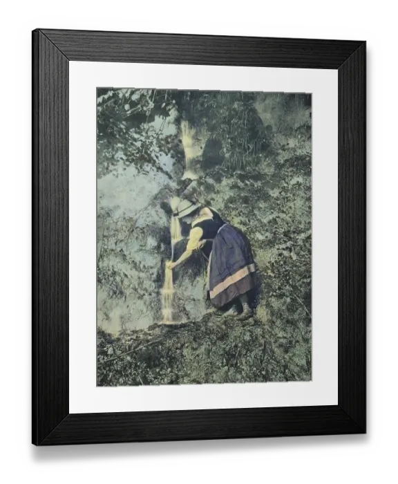 Framed Print : Young Woman Wandering Drinking Water by a Stream