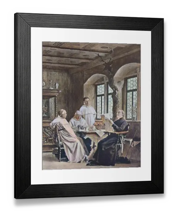 Framed Print : Reading the newspaper by the monks in the monastery Framed Print : Reading the newspaper by the monks in the monastery