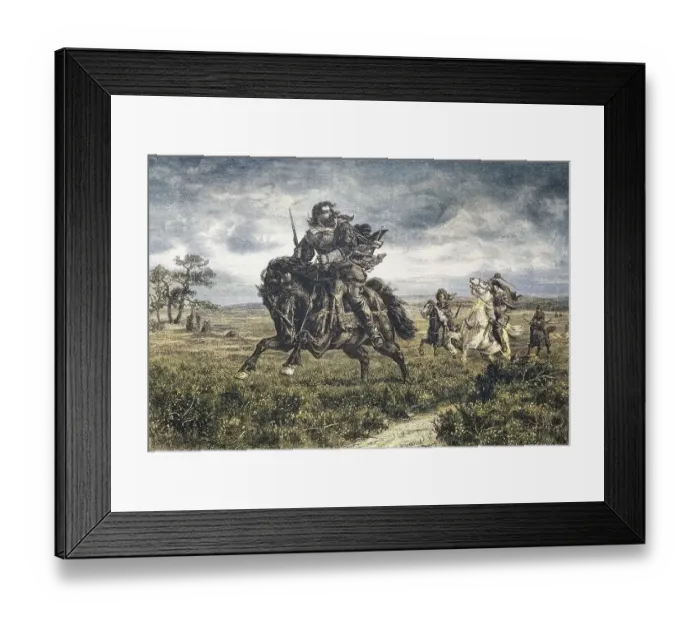 Framed Print : To the death. Musketeers chase a fugitive horseman Framed Print : To the death. Musketeers chase a fugitive horseman