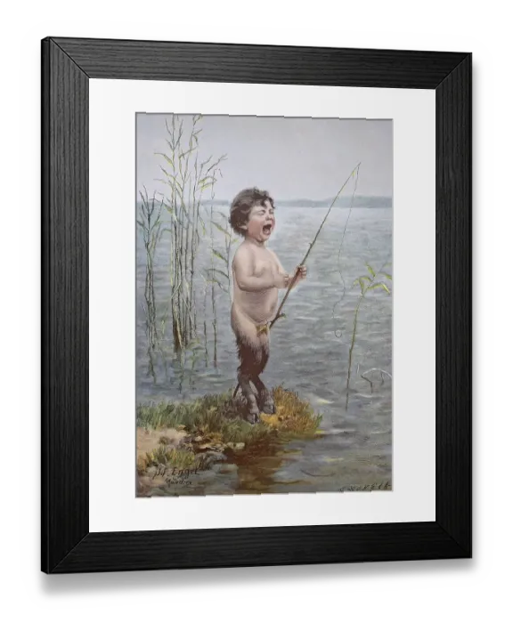 Framed Print : Buck-legged boy, while fishing the line is broken