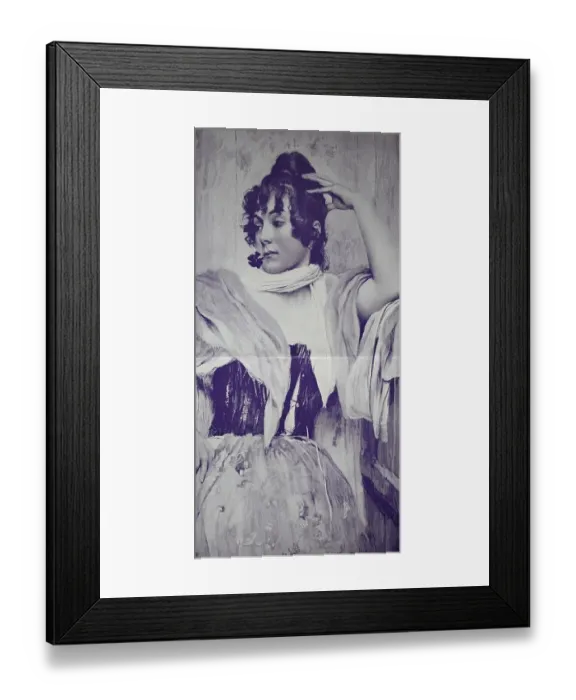 Framed Print : Pensive woman with a flower in her mouth Framed Print : Pensive woman with a flower in her mouth