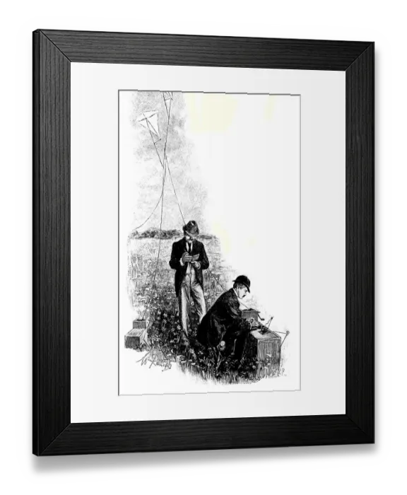 Framed Print : Wireless telegraphy, telegraphing by means of kites