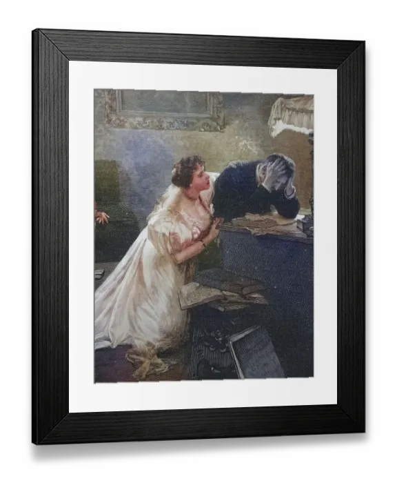 Framed Print : Woman comforting her man after his bankruptcy