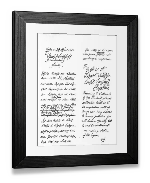 Framed Print : Telegram from Bismarck deciding the seizure of the first German colony of German South-West Africa
