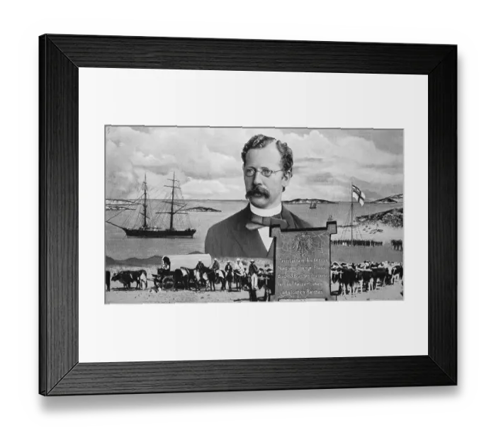 Framed Print : The Bremen merchant Adolf Luederitz hoisted the German flag in the bay of Angra Pequena Framed Print : The Bremen merchant Adolf Luederitz hoisted the German flag in the bay of Angra Pequena