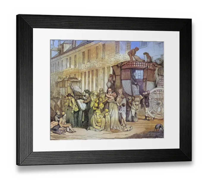 Framed Print : Arrival of a stagecoach at the station at the Louvre
