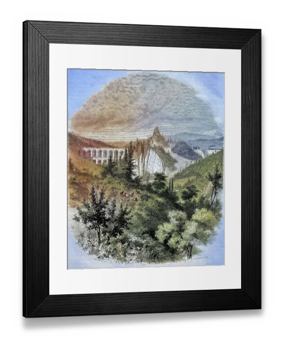 Framed Print : Semmering railway bridge with surrounding mountain landscape