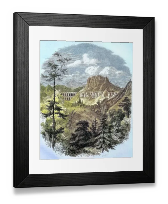Framed Print : Semmering railway bridge with surrounding mountain landscape