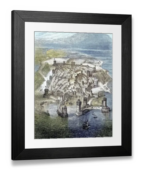 Framed Print : Town and harbour on the island of Rhodes
