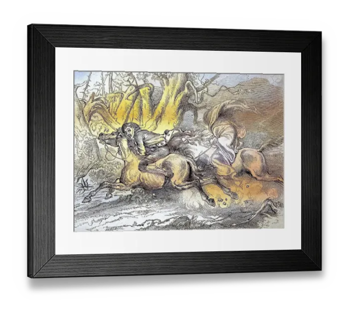 Framed Print : Ichabod Bennet Crane pursued by a masked knight Framed Print : Ichabod Bennet Crane pursued by a masked knight