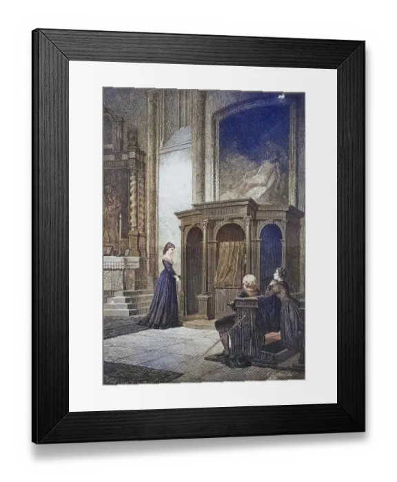 Framed Print : Going to Confession, Woman Walking Towards a Confessional