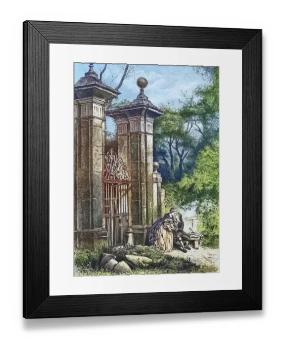 Framed Print : Lovers in front of the gate to a park