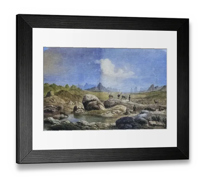Framed Print : Laplanders from Greenland with reindeer on their summer pasture at the Arctic Sea