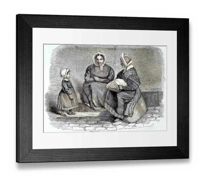 Framed Print : Two Women and a Child Sitting by the Road