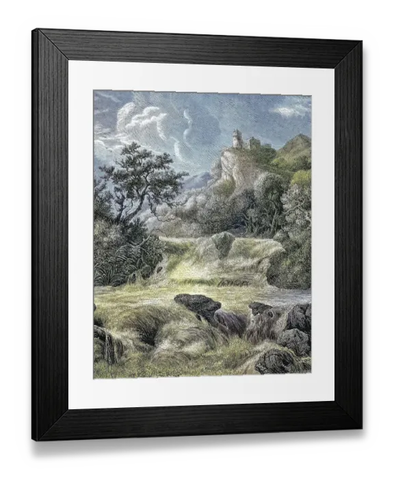 Framed Print : River landscape with castle after a painting by Salomon van Ruysdael