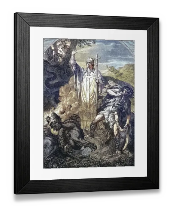 Framed Print : Patron saint drives away the dragon