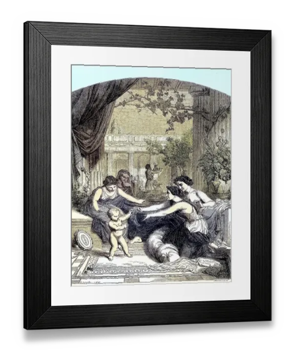 Framed Print : Scene from Pompeii, several woman and a baby on the terrace Framed Print : Scene from Pompeii, several woman and a baby on the terrace
