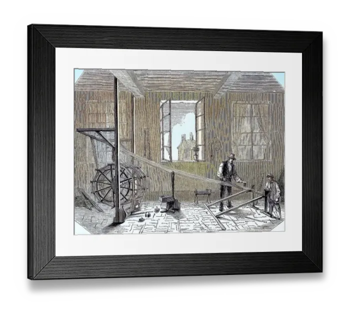 Framed Print : Pliage, textile production around 1870