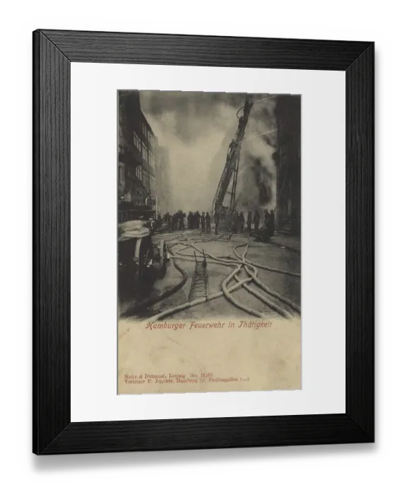 Framed Print : The Hamburg Fire Brigade in action