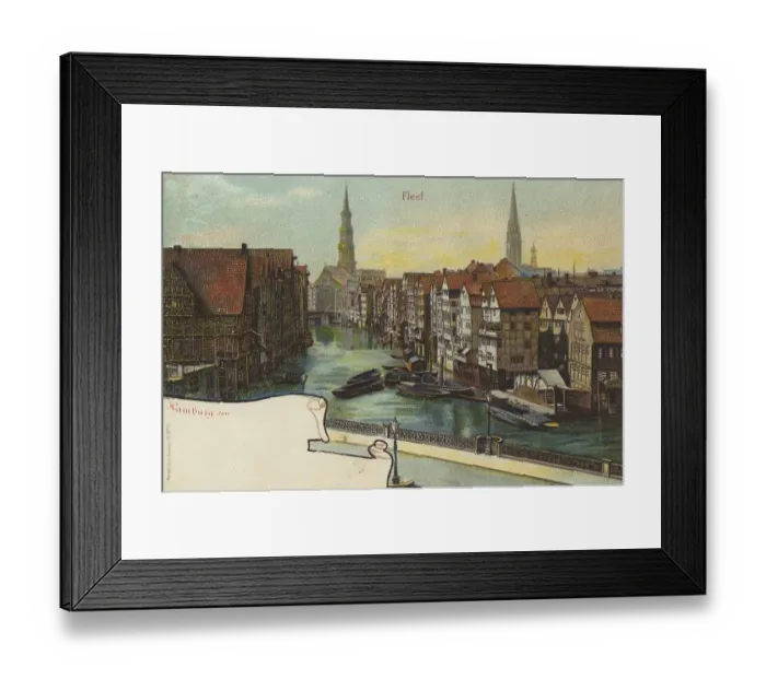 Framed Print : Fleet in Hamburg, Germany, postcard text