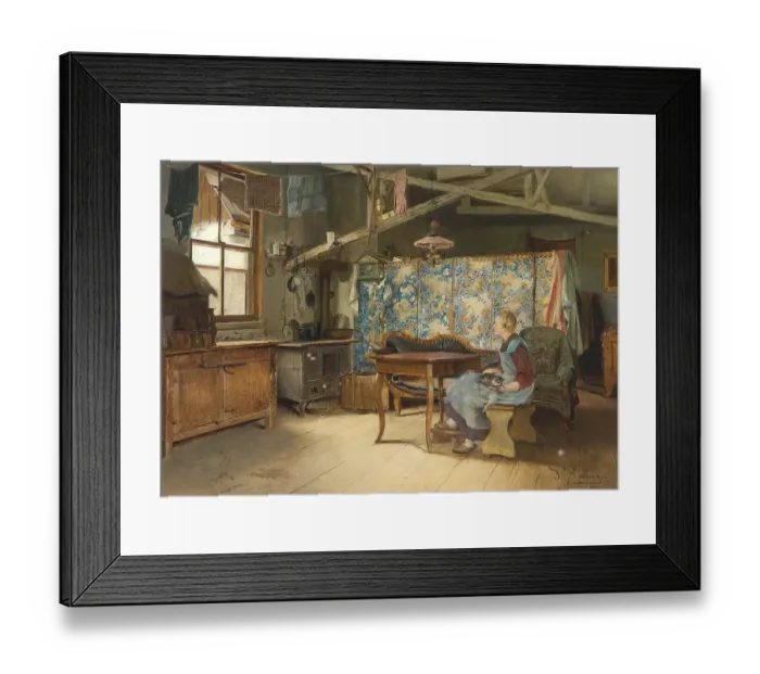 Framed Print : Farmer's interior, farmer's parlour with farmer's wife in Switzerland