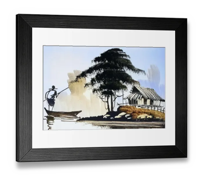 Framed Print : Hut, Fisherman, Tree, Historical Landscape in Southeast Asia Framed Print : Hut, Fisherman, Tree, Historical Landscape in Southeast Asia