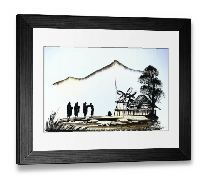 Framed Print : Hut, Tree, Four People, Historical Landscape in Southeast Asia Framed Print : Hut, Tree, Four People, Historical Landscape in Southeast Asia